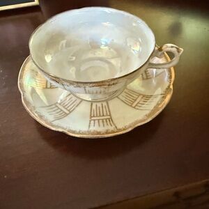 Royal Sealy Lusterware White and Gold Teacup and Saucer
